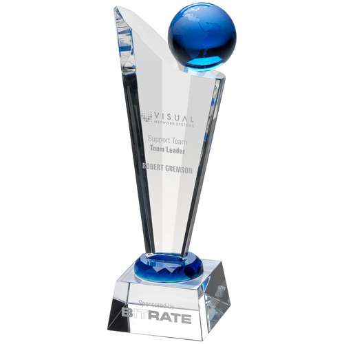 Clear/Blue Glass Victory Award with Blue Globe