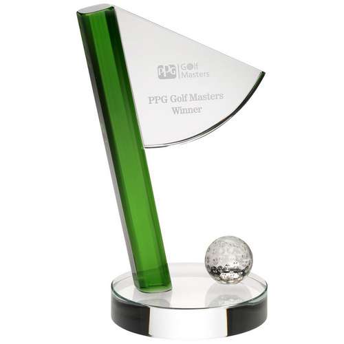 Golf flag & ball clear/green glass award
