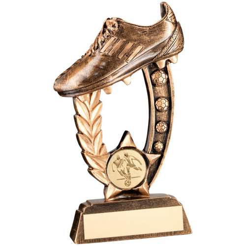 BRZ/GOLD RESIN RAISED FOOTBALL BOOT TROPHY