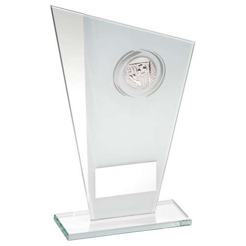 Football white/silver printed glass trophy