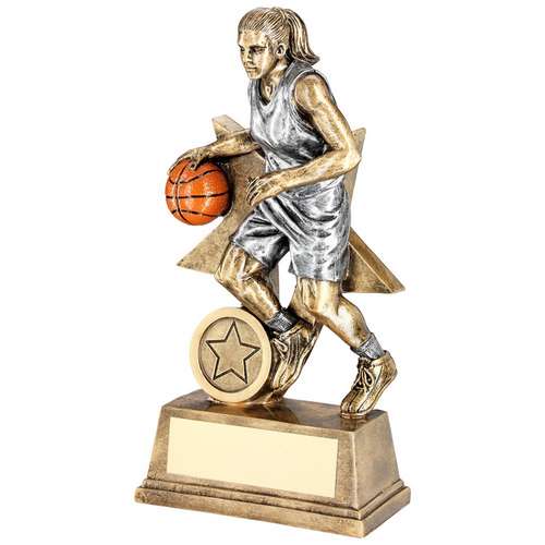female basketball figure with star backing trophy
