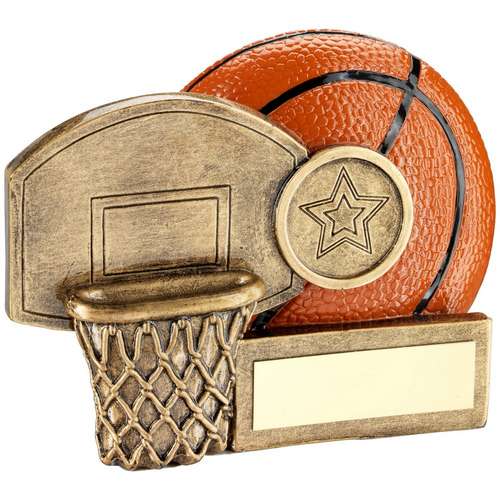orange basketball and bronze net trophy
