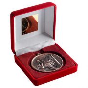 Red Velvet Box and 60mm Medal Netball Trophy - Image 3