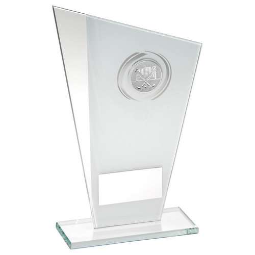 Hockey white/silver printed glass trophy