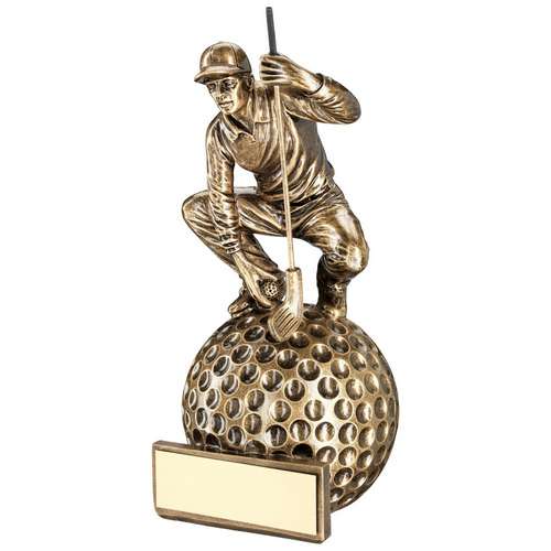 Brz/gold crouching golfer on ball trophy