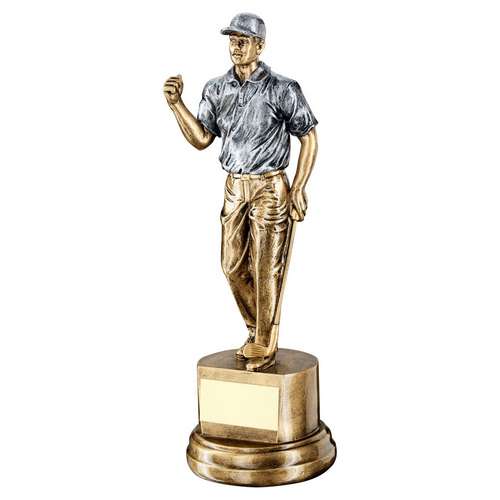 Brz/pew male clenched fist golfer trophy