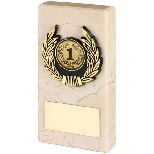 CREAM MARBLE AND GOLD TRIM TROPHY
