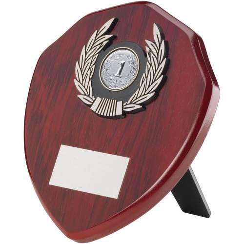 Rosewood shield and silver trim trophy