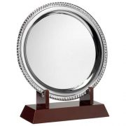 SILVER PLATED 'ROPE' SALVER ON WOODEN STAND - Image 2