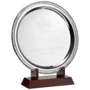 SILVER PLATED 'ROPE' SALVER ON WOODEN STAND