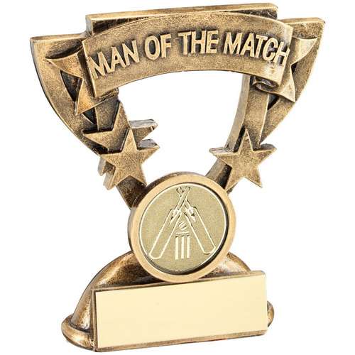 Brz/gold cricket man of the match mini cup trophy