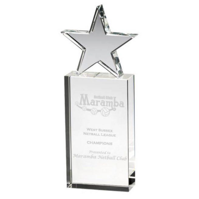 Clear Glass Netball Block with Glass Star Award