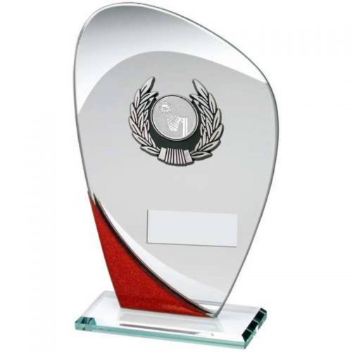 JADE/RED/SILVER GLASS PLAQUE NETBALL TROPHY