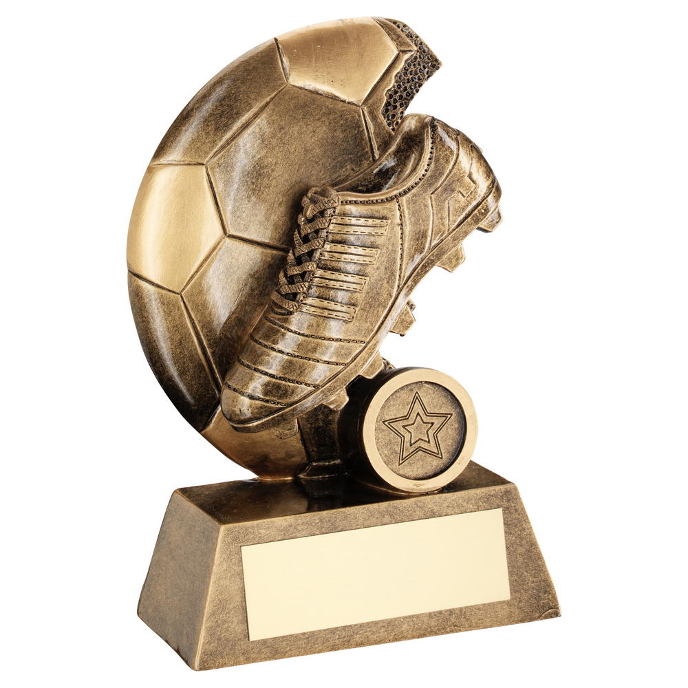 Brz|Gold Football Boot On Half Ball Base 4 Sizes Football/Soccer Trophy 