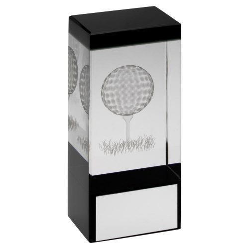 Lasered Golf Ball In Glass Block Award