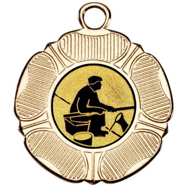 Fishing man with rod tudor rose medal