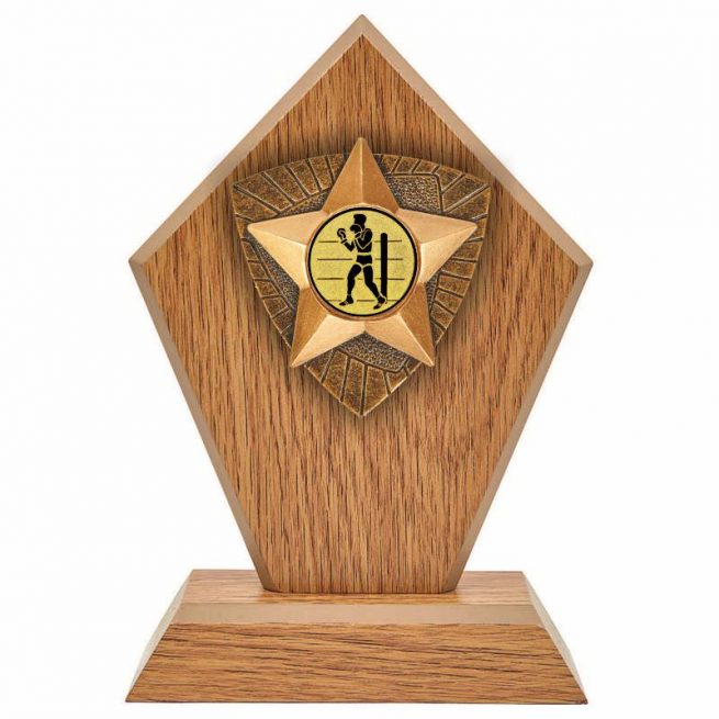 pointed light oak boxing wooden award