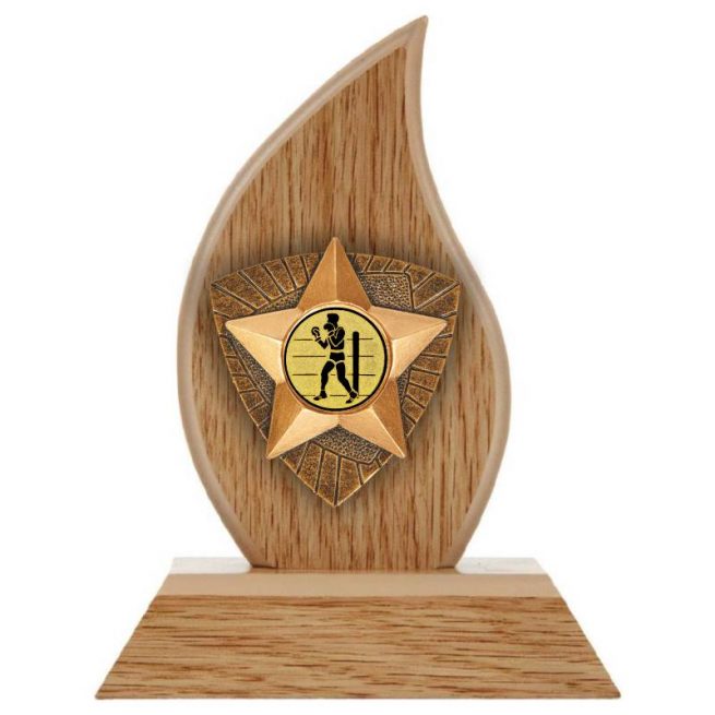Light oak flame boxing wooden award