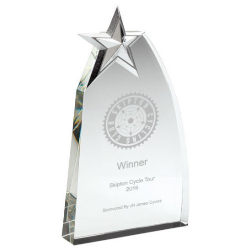 JB1500 - Cycling Glass Trophy With Metal Star