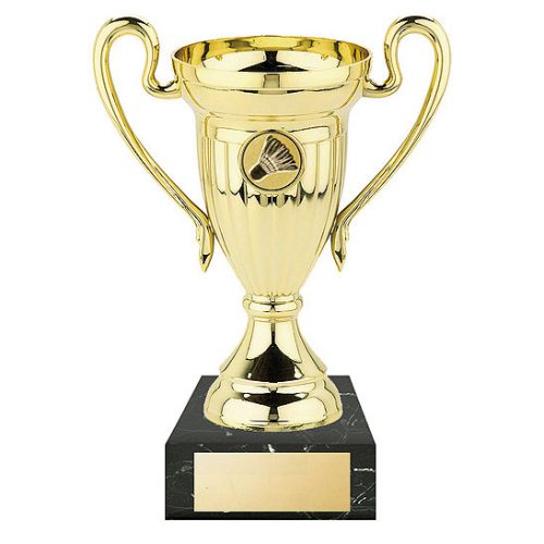 CP500 Gold Badminton Cup on a marble base