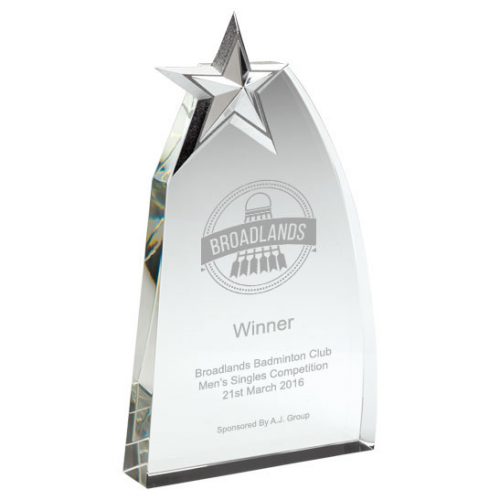 JB1500 Badminton Glass Trophy With Metal Star