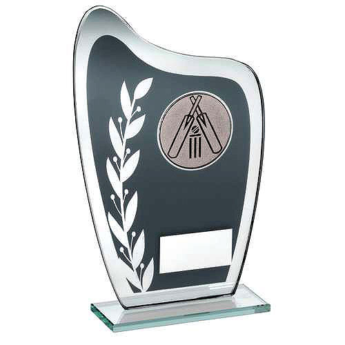 grey/silver wreath cricket glass trophy