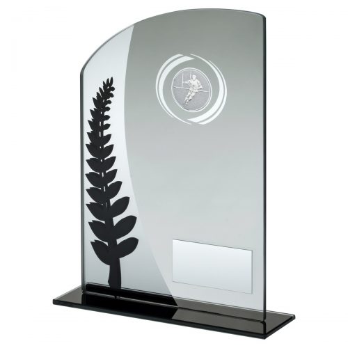 RUGBY GLASS TROPHY WITH BLACK/SILVER DETAIL