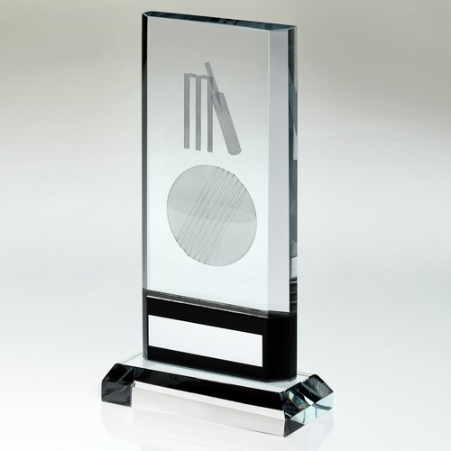CLEAR/BLACK GLASS AWARD WITH LASERED CRICKET IMAGE