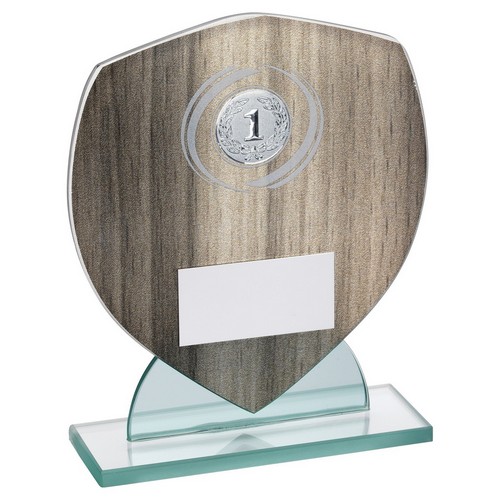 Wood Effect Glass Shield Trophy