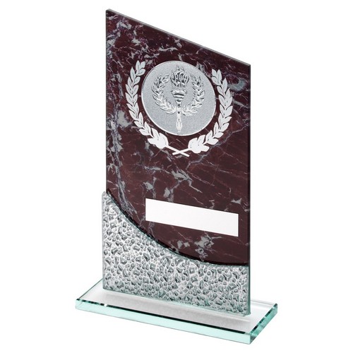 Marble Printed Glass Trophy with Silver Detail