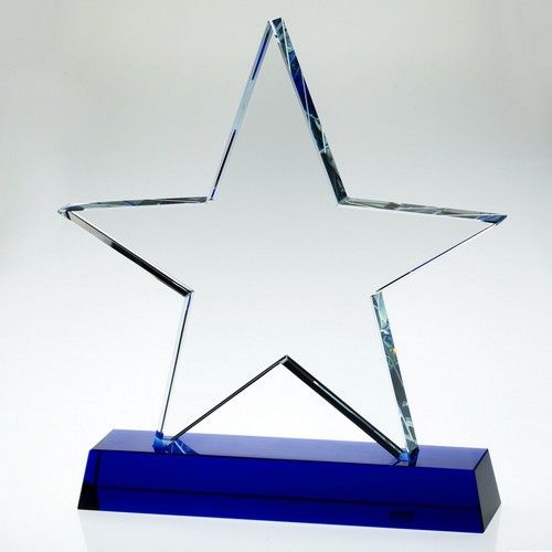 STAR GLASS PLAQUE ON BLUE BASE