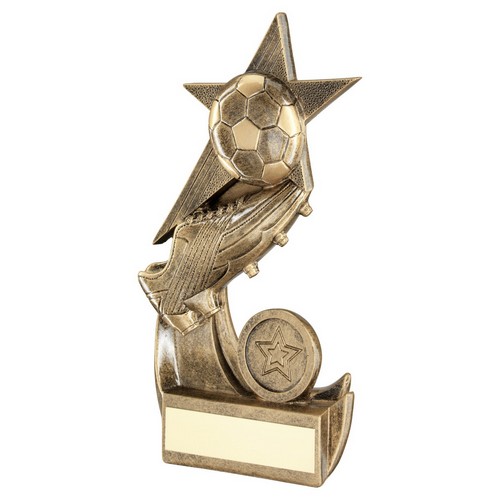 RF241-FOOTBALL AND BOOT ON SHOOTING STAR TROPHY