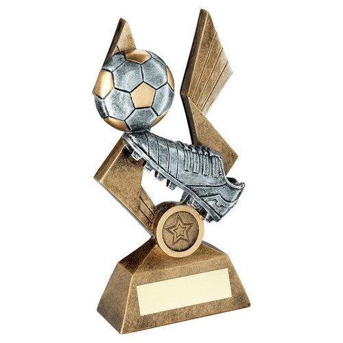 RF391-FOOTBALL AND BOOT ON POINTED BACKDROP TROPHY