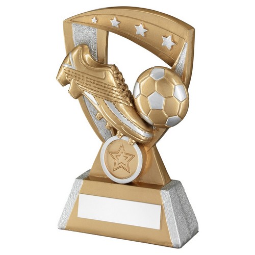 RF858-GOLD/SILVER FOOTBALL AND BOOT ON 4 STAR TROPHY