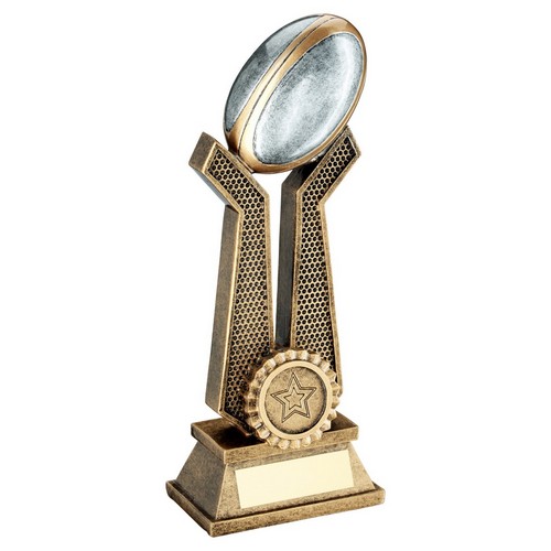 RF344-RUGBY BALL ON TWIN PRONGS TROPHY