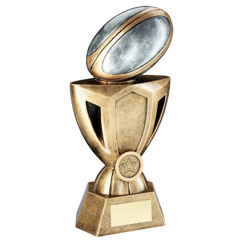 RF384-RUGBY BALL ON CUP TROPHY
