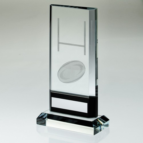 TD404G-LASERED RUGBY GLASS TROPHY