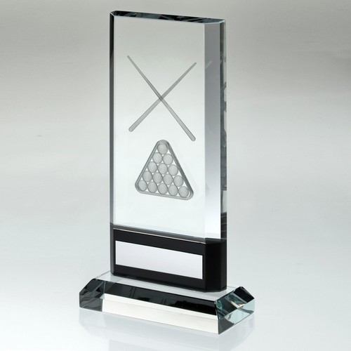 GLASS AWARD WITH LASERED POOL/SNOOKER IMAGE