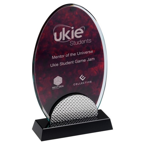Oval Red Marble Backed Glass Award