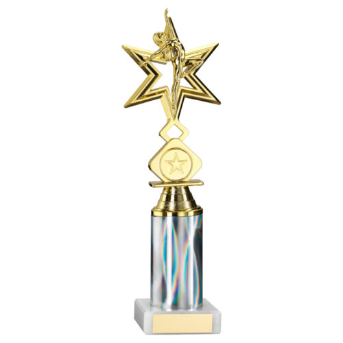 Gold Star Dance/Gym Silver Column Trophy