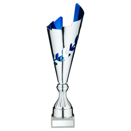 Silver/Blue Metal Wreath Trophy Cup
