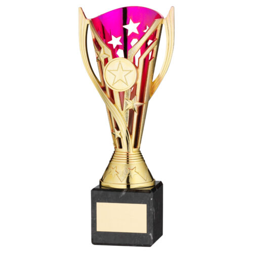 Gold/Pink Plastic Cup on Marble Base Trophy