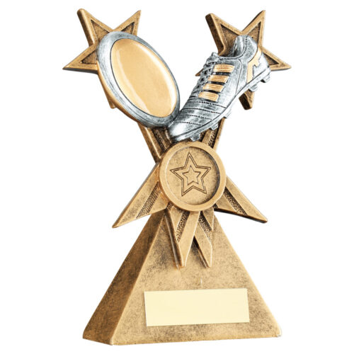 Rugby Ball and Boot Tri Star Trophy