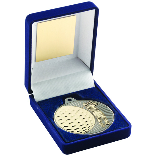 50mm Golf Medal in Blue Velvet Box