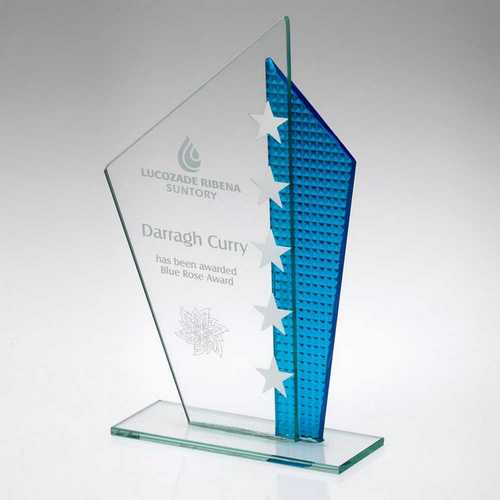 Glass Award With Blue Shard & Silver Stars