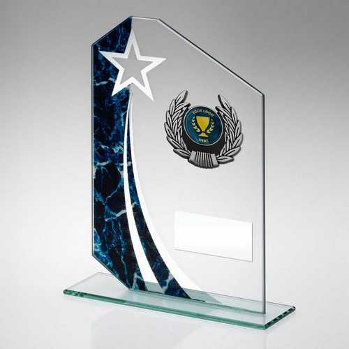 Blue/Silver Star Glass Trophy