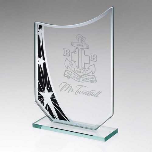 Curved Glass Award with Silver/Black Stars