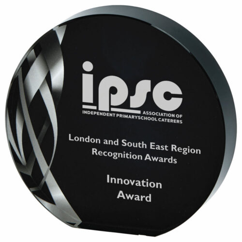 Circular Silver Glass Award with Black Background