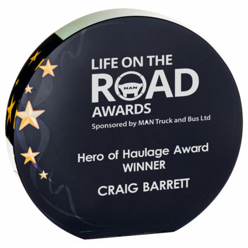 Black Circular Glass Award with Gold Stars