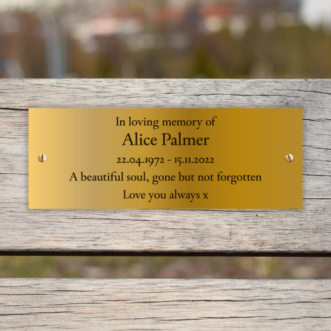 Memorial Bench Plaque in Brass Effect